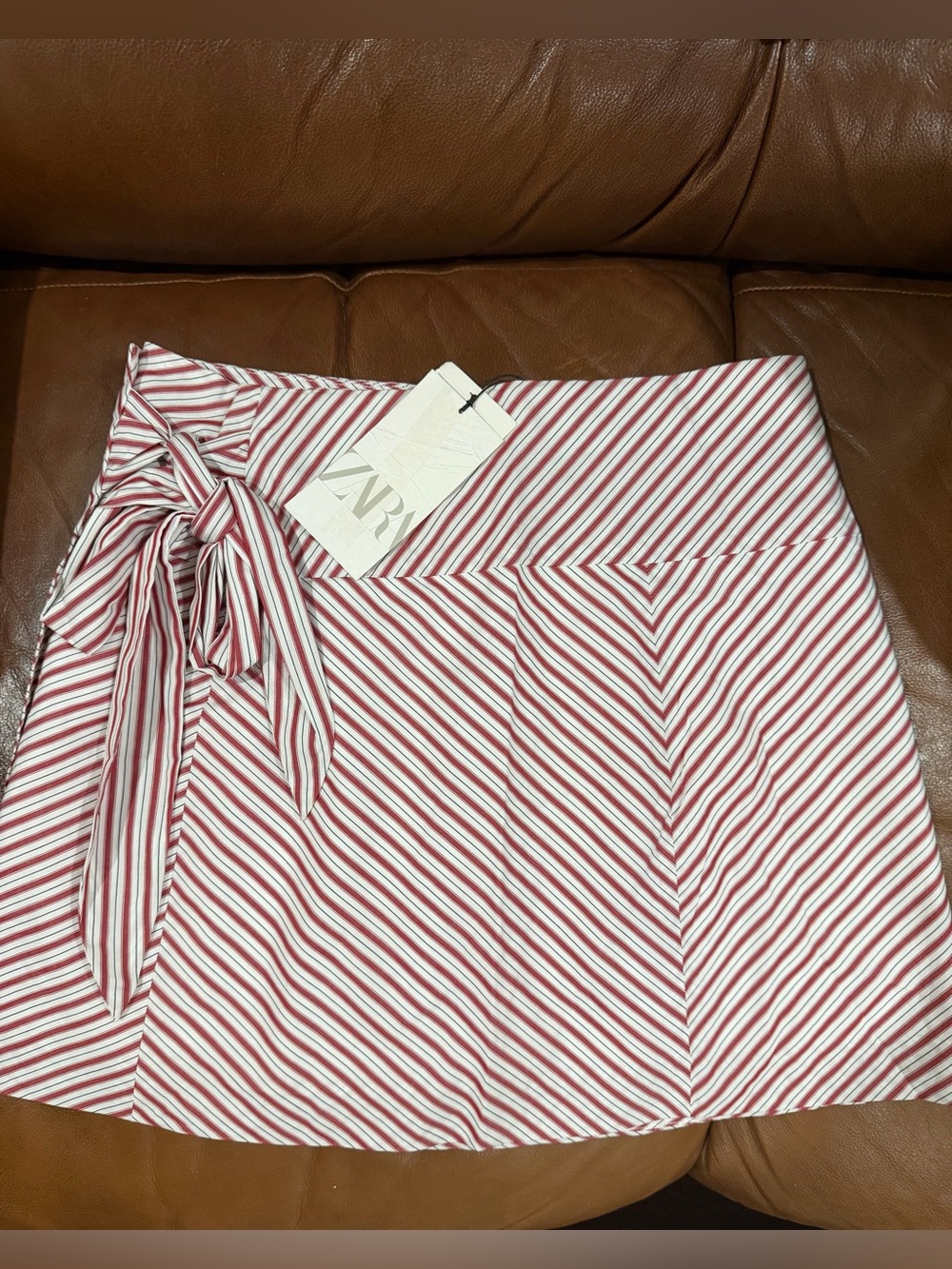 Zara Striped Tie-Front Mini Skirt in Red and White
